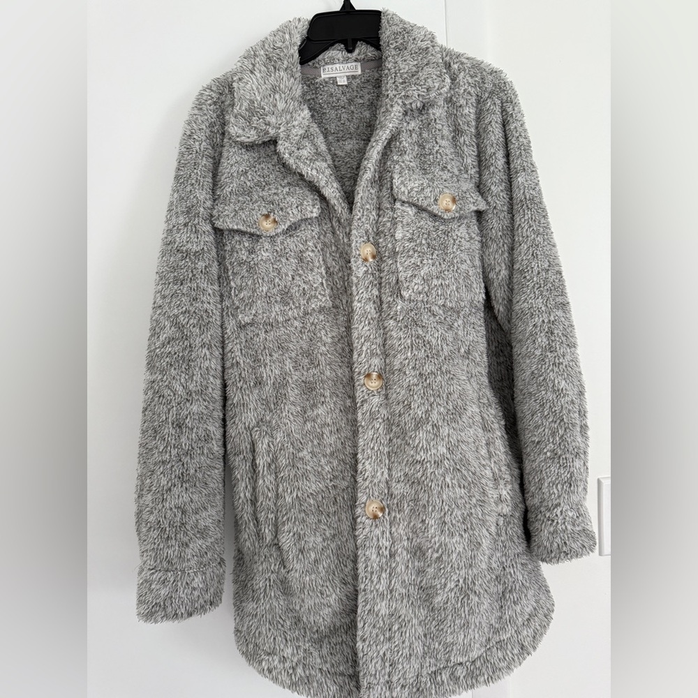 Gray Fuzzy Button-Up Coat